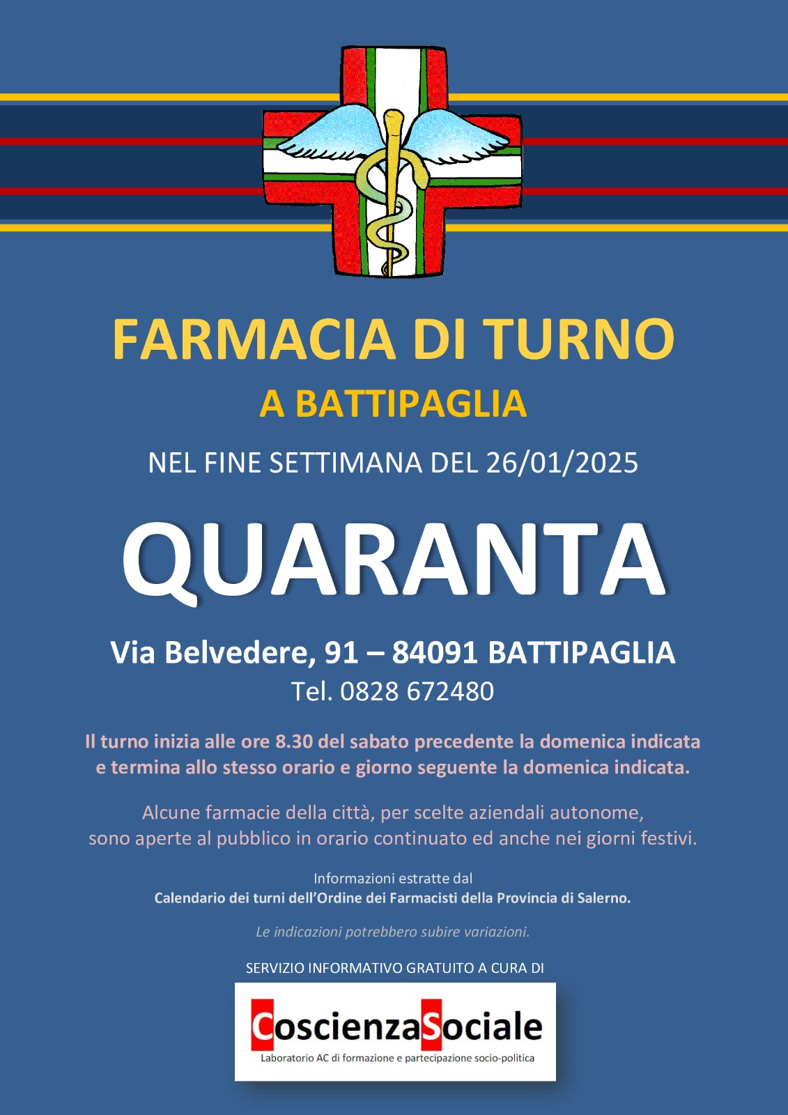 Farmacia Di Turno A Battipaglia Per Il Weekend Del 26 Gennaio 2025